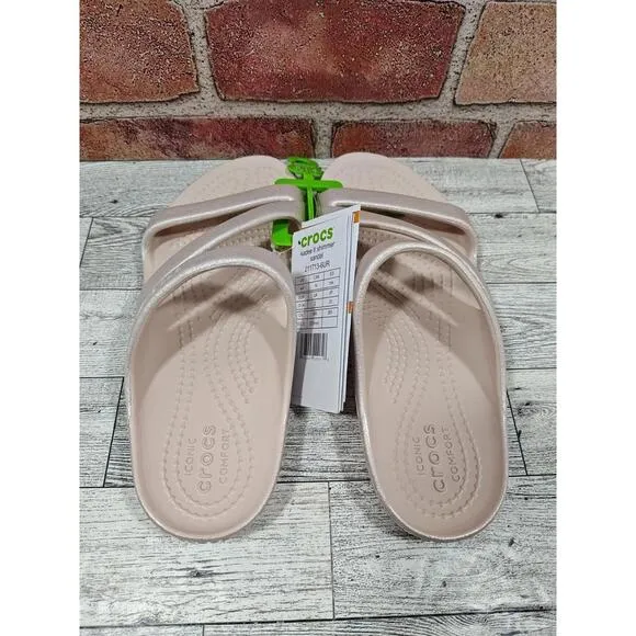 Crocs Kadee II Shimmer Sandal Girls Size 4 Strappy 211713-6UR NWT