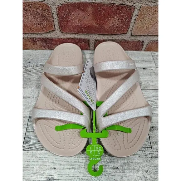 Crocs Kadee II Shimmer Sandal Girls Size 4 Strappy 211713-6UR NWT