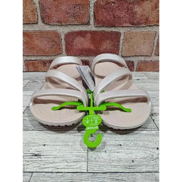 Crocs Kadee II Shimmer Sandal Girls Size 4 Strappy 211713-6UR NWT