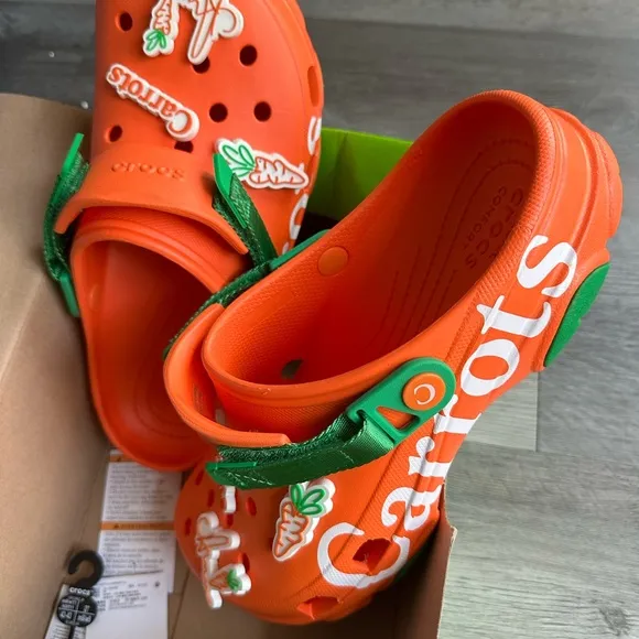 CROCS Orange and Green Sandals with Jibbitz Charms
