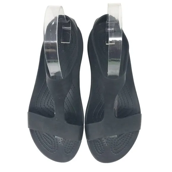 Crocs Serena T-Strap Iconic Comfort Slingback Beach Sandals Black Women's Size 7