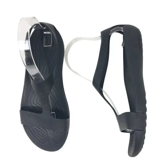 Crocs Serena T-Strap Iconic Comfort Slingback Beach Sandals Black Women's Size 7