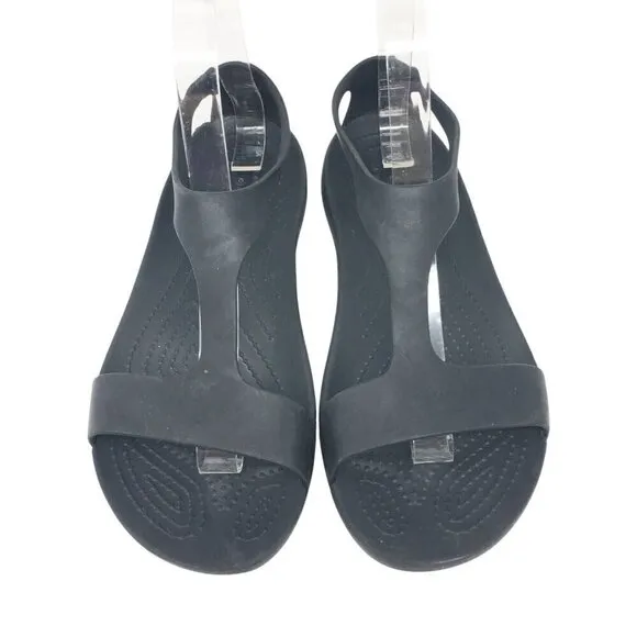 Crocs Serena T-Strap Iconic Comfort Slingback Beach Sandals Black Women's Size 7