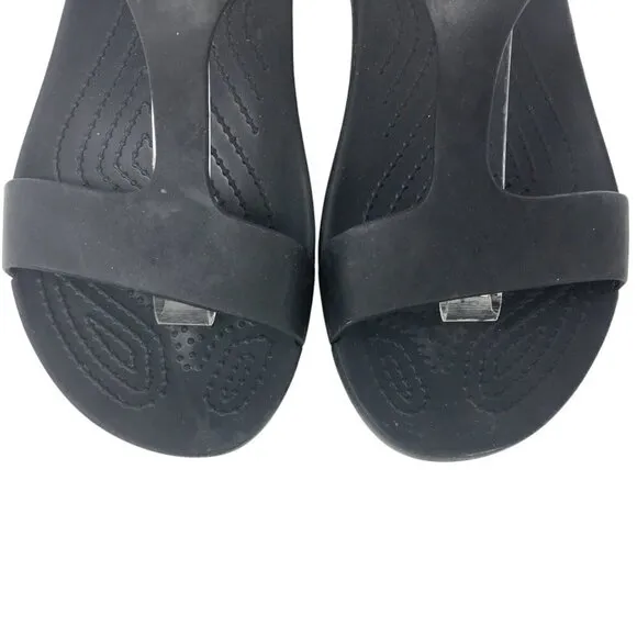 Crocs Serena T-Strap Iconic Comfort Slingback Beach Sandals Black Women's Size 7