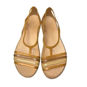 Crocs Women's Tan Slip-On Peep Comfort Strappy Ballet Flats Jelly Sandals Size 9