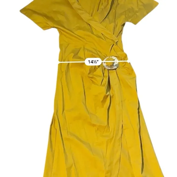 Cult Gaia Calista Short Sleeve Faux Wrap Midi Dress in‎ Tumeric Gold Yellow Sz 2