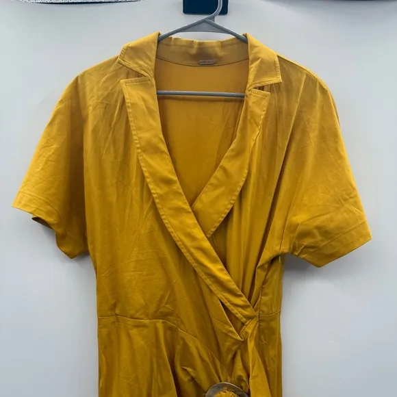 Cult Gaia Calista Short Sleeve Faux Wrap Midi Dress in‎ Tumeric Gold Yellow Sz 2
