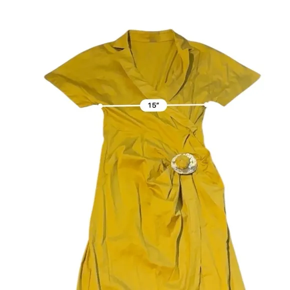Cult Gaia Calista Short Sleeve Faux Wrap Midi Dress in‎ Tumeric Gold Yellow Sz 2