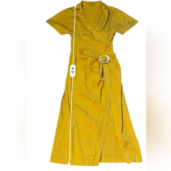 Cult Gaia Calista Short Sleeve Faux Wrap Midi Dress in‎ Tumeric Gold Yellow Sz 2