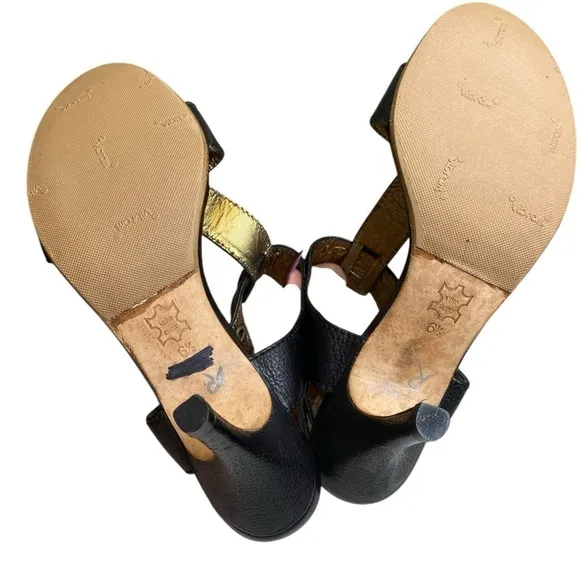 Cynthia Vincent Black Leather high heel Strappy Open Toe Sandal Women’s Size 6.5