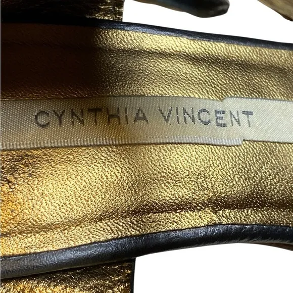 Cynthia Vincent Black Leather high heel Strappy Open Toe Sandal Women’s Size 6.5