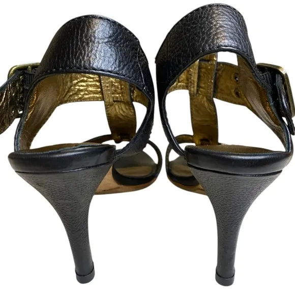 Cynthia Vincent Black Leather high heel Strappy Open Toe Sandal Women’s Size 6.5