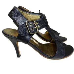 Cynthia Vincent Black Leather high heel Strappy Open Toe Sandal Women’s Size 6.5
