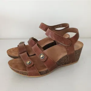 Danako Cognac Leather Savannah Cork Wedge Comfort Sandals Womens 40 US 8.5