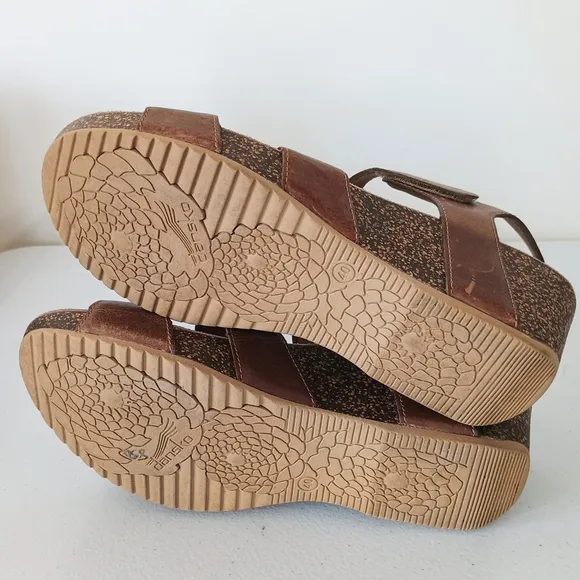 Danako Cognac Leather Savannah Cork Wedge Comfort Sandals Womens 40 US 8.5