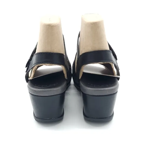 Dansko Addyson Kid Leather Black Wedge Sandals Women's Size 6.5/7