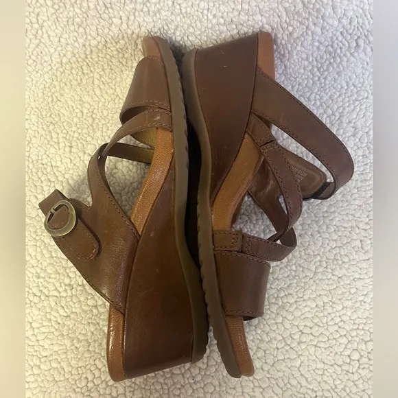 Dansko Ana Glazed Brown Leather Wedge Sandals Classy Chic Comfort ShoeSize 7.5