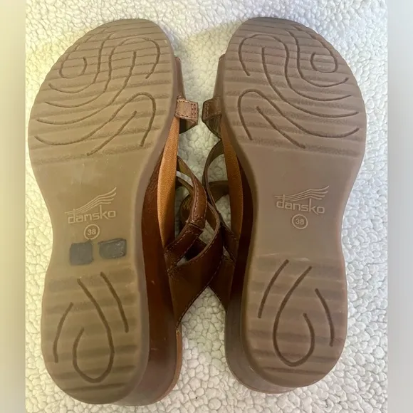 Dansko Ana Glazed Brown Leather Wedge Sandals Classy Chic Comfort ShoeSize 7.5