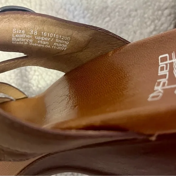 Dansko Ana Glazed Brown Leather Wedge Sandals Classy Chic Comfort ShoeSize 7.5