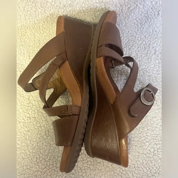 Dansko Ana Glazed Brown Leather Wedge Sandals Classy Chic Comfort ShoeSize 7.5