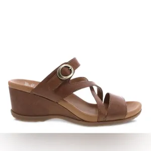 Dansko Ana Glazed Brown Leather Wedge Sandals Classy Chic Comfort ShoeSize 7.5