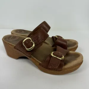 Dansko Brown Leather Open Toe Platform Sandals Neutral Boho Comfort