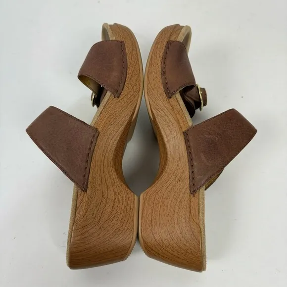 Dansko Brown Leather Open Toe Platform Sandals Neutral Boho Comfort