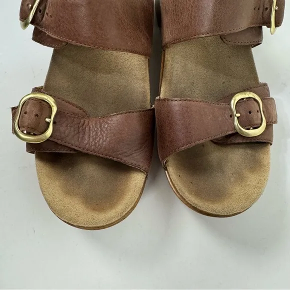 Dansko Brown Leather Open Toe Platform Sandals Neutral Boho Comfort