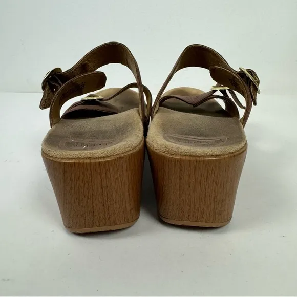 Dansko Brown Leather Open Toe Platform Sandals Neutral Boho Comfort