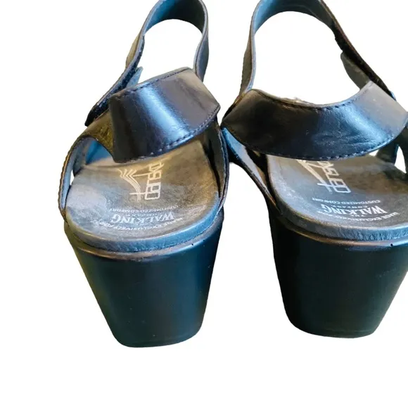 Dansko Jen Neutral Sandals in Black Leather Ankle Strap Buckle Women's Sandal