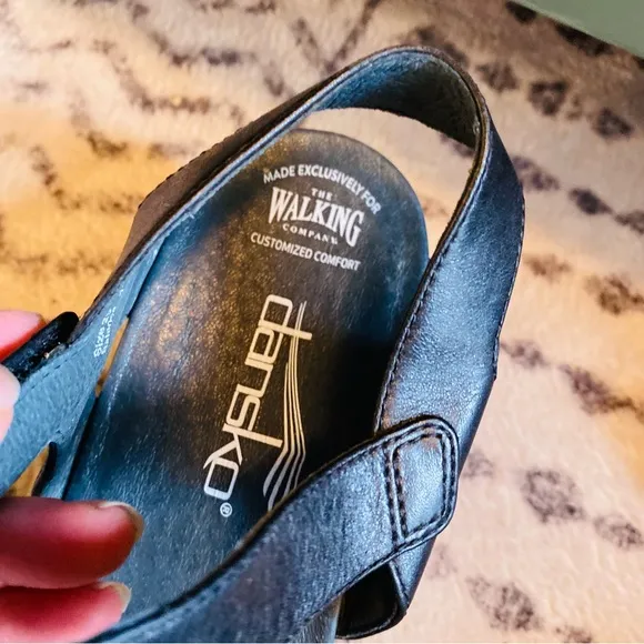 Dansko Jen Neutral Sandals in Black Leather Ankle Strap Buckle Women's Sandal