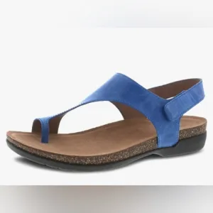 Dansko Reece Waxy Burnished Blue Leather Sandals Cork Footbed NEW SZ EU 40