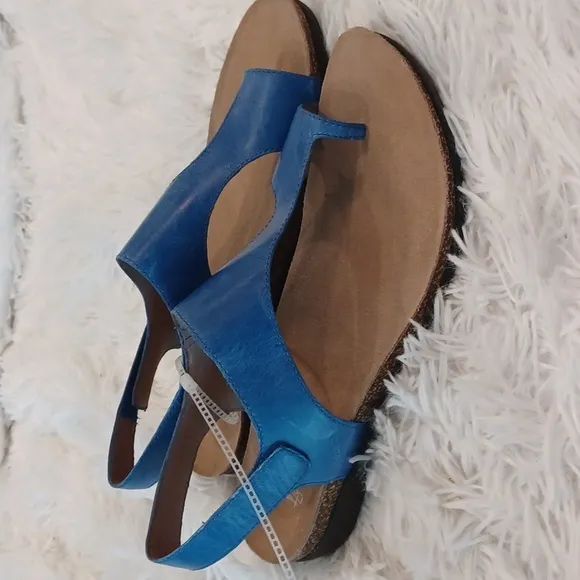 Dansko Reece Waxy Burnished Blue Leather Sandals Cork Footbed NEW SZ EU 40