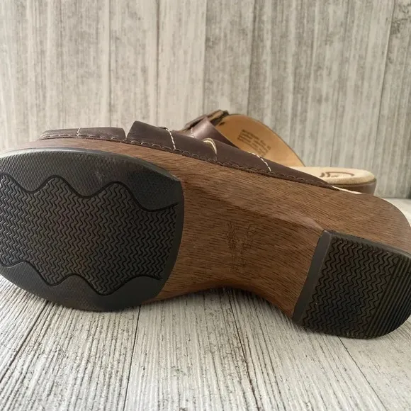 DANSKO Women Shoes S 9 EU 40 Brown Leather Cushion 2&quot; Wedge Heels Open Toe shift