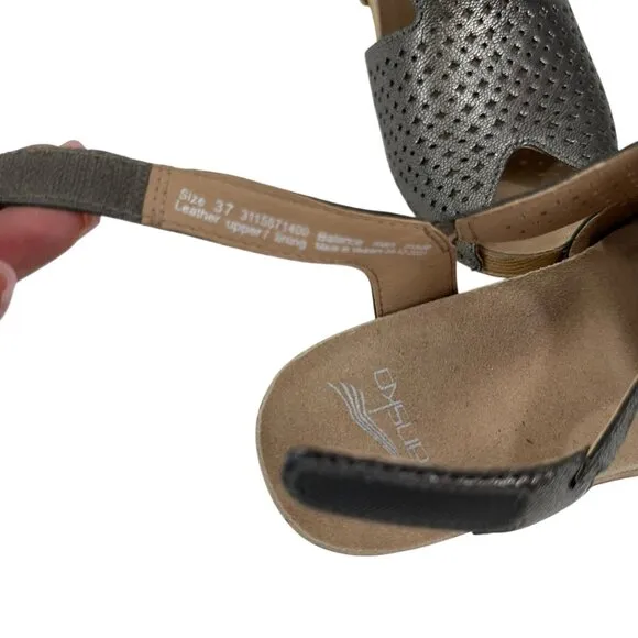 Dansko Womens Perforated Leather Slingback Heeled Sandals Metallic Gray SZ 37 EU