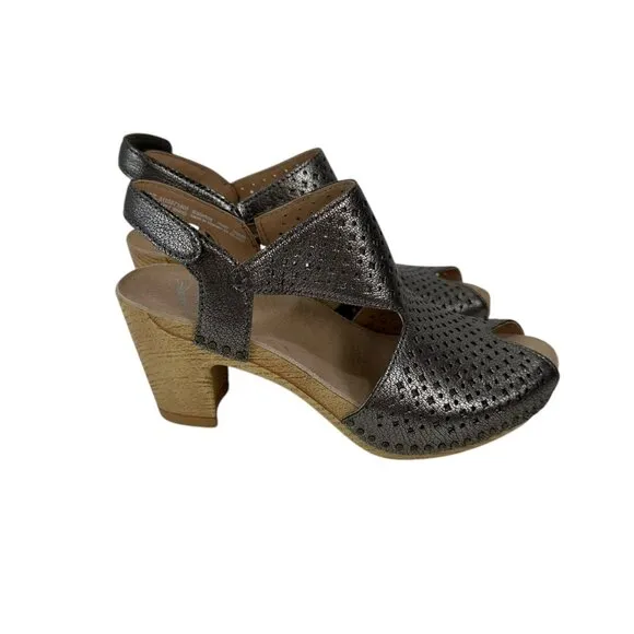 Dansko Womens Perforated Leather Slingback Heeled Sandals Metallic Gray SZ 37 EU