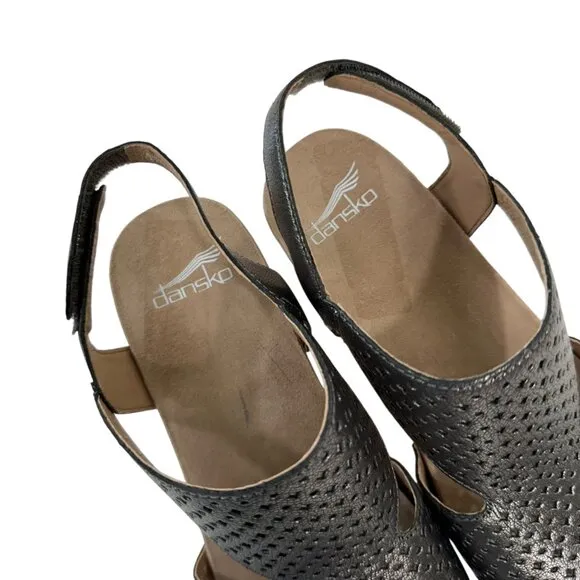 Dansko Womens Perforated Leather Slingback Heeled Sandals Metallic Gray SZ 37 EU