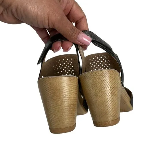 Dansko Womens Perforated Leather Slingback Heeled Sandals Metallic Gray SZ 37 EU