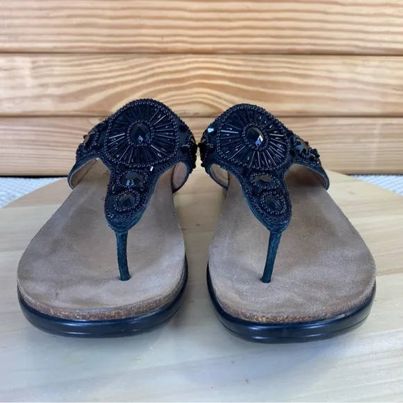 Dansko Womens Slide Sandals Pamela 38 EUR Black Leather Beaded Thong Summer Shoe