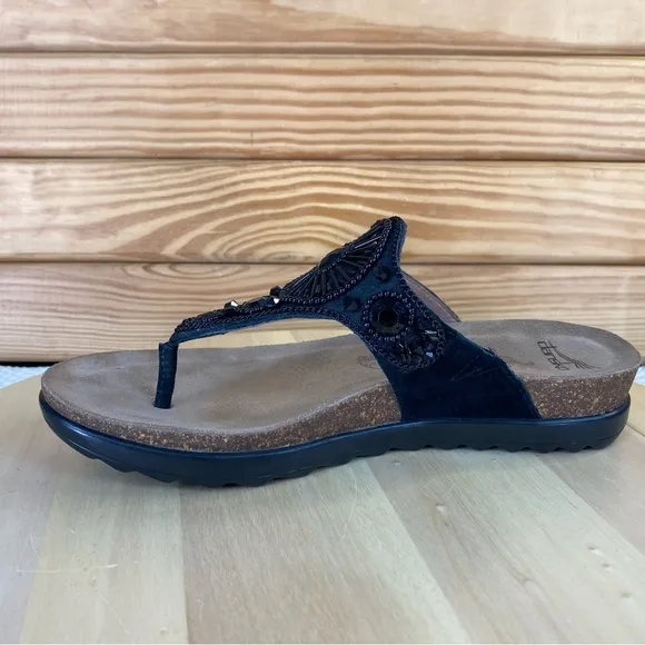 Dansko Womens Slide Sandals Pamela 38 EUR Black Leather Beaded Thong Summer Shoe