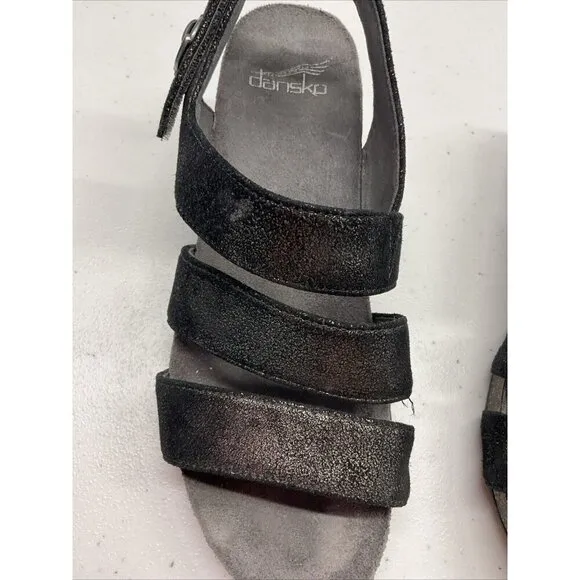 Dansko Women’s Stacey Wedge Sandals Size EU 38 / US 7.5 8 Black Metallic