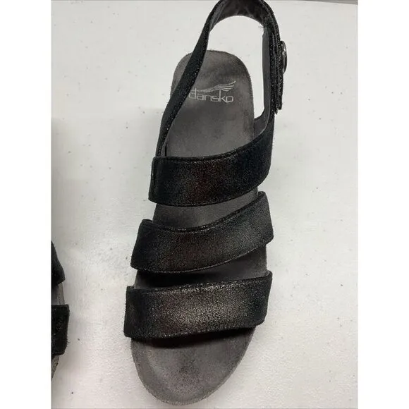 Dansko Women’s Stacey Wedge Sandals Size EU 38 / US 7.5 8 Black Metallic