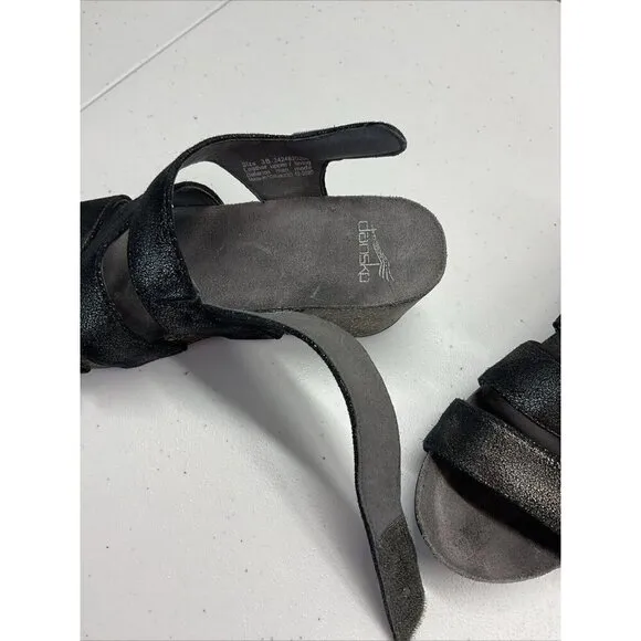 Dansko Women’s Stacey Wedge Sandals Size EU 38 / US 7.5 8 Black Metallic