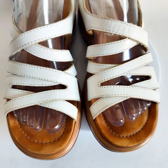 Dansko Lolita Sandals Slingback White Leather Chunky Wedge Y2K Womens 38 7.5 - 8