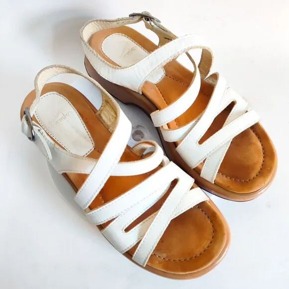 Dansko Lolita Sandals Slingback White Leather Chunky Wedge Y2K Womens 38 7.5 - 8