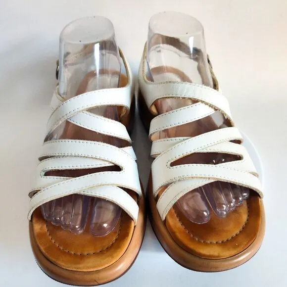 Dansko Lolita Sandals Slingback White Leather Chunky Wedge Y2K Womens 38 7.5 - 8