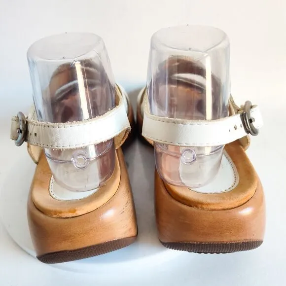 Dansko Lolita Sandals Slingback White Leather Chunky Wedge Y2K Womens 38 7.5 - 8