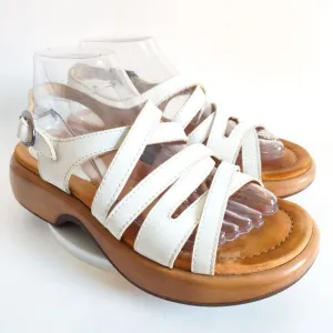 Dansko Lolita Sandals Slingback White Leather Chunky Wedge Y2K Womens 38 7.5 - 8