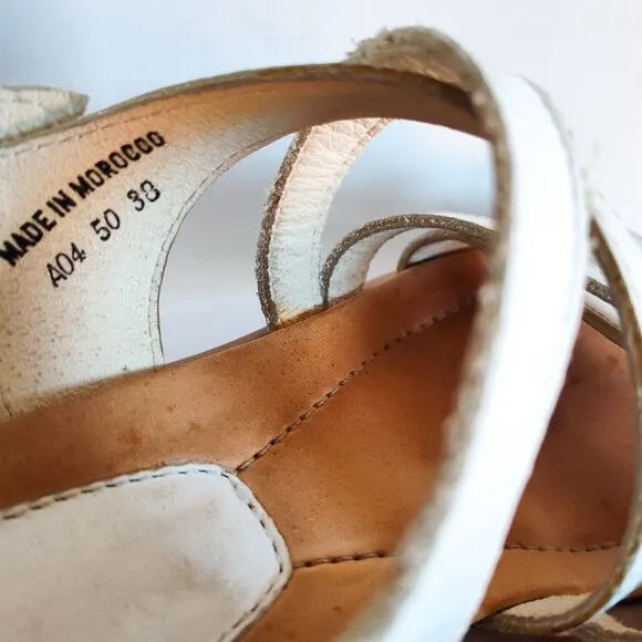 Dansko Lolita Sandals Slingback White Leather Chunky Wedge Y2K Womens 38 7.5 - 8