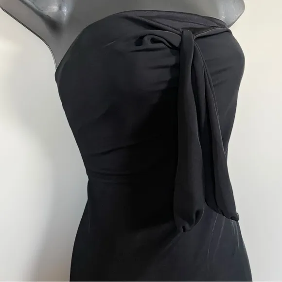 David Meister Black Tube Top Midi A-Line Dress with Tie Detail at Chest - 14